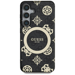 Guess 4G Background Gold Electroplated Peony Pattern MagSafe Case for Samsung Galaxy S25 Ultra Black