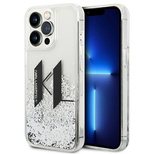 Karl Lagerfeld Liquid Glitter Big KL Hülle für iPhone 14 Pro - Silber
