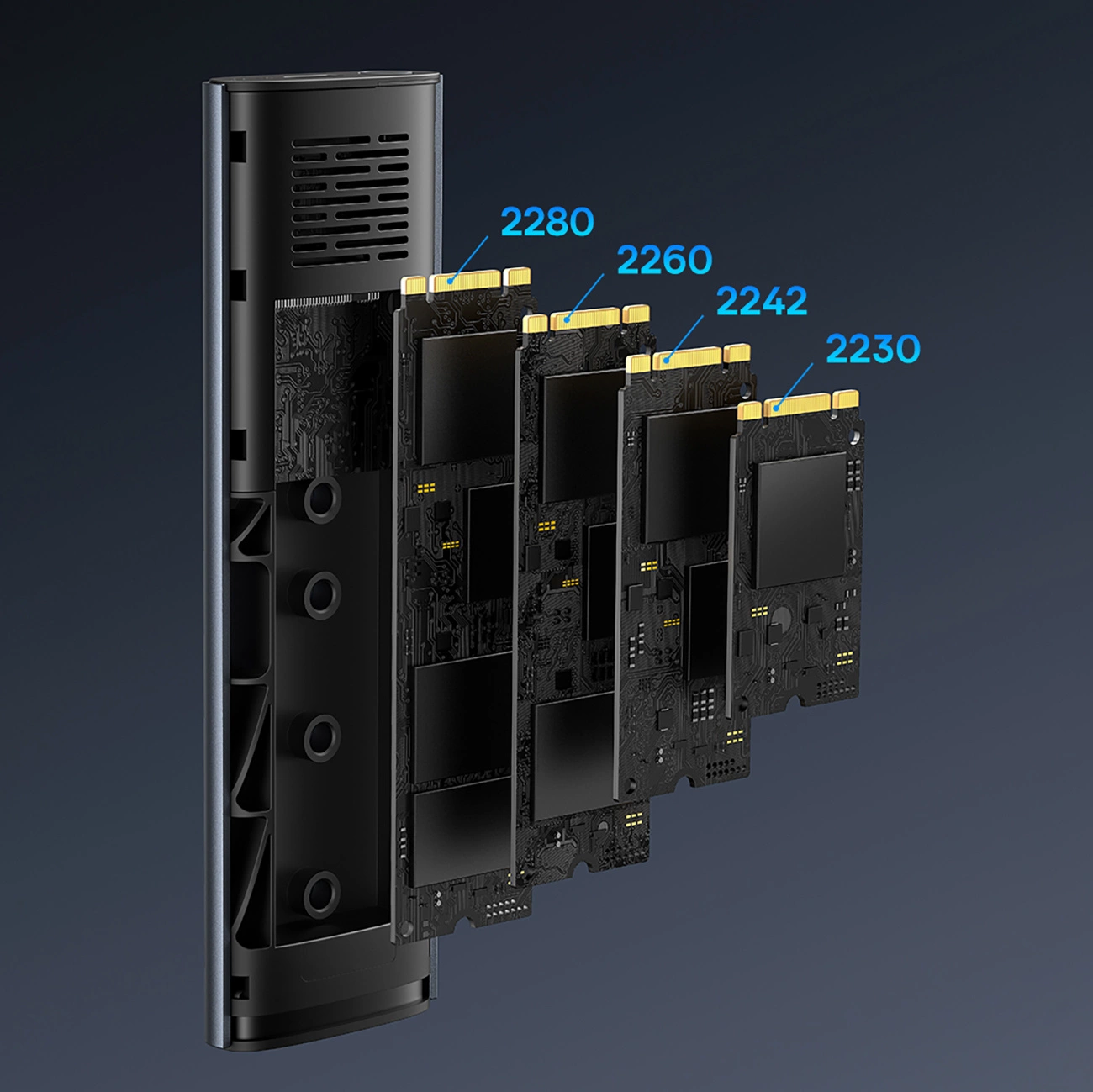 Baseus FlyJoy M.2 Open SSD Bay with SSDs of various formats