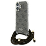 Etui Guess Crossbody Cord 4G Print ze smyczą na iPhone 16 - brązowe