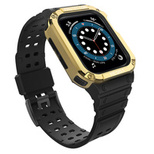 Protect Strap Band Wristband with Case for Apple Watch 9 / 8 / 7 / 6 / 5 / 4 / 3 / 2 / SE / SE2 (41 / 40 / 38mm) Case Armored Cover for Watch Black / Gold