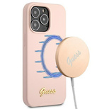 Guess GUHMP13LLSLMGLP iPhone 13 Pro / 13 6.1&quot; light pink/light pink hardcase Silicone Script Gold Logo Magsafe