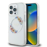 Guess IML Flowers Wreath MagSafe Case für iPhone 16 Pro - Transparent