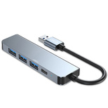 HUB Tech-Protect V0 5in1 USB-A - USB-A 3.0 / 3x USB-A 2.0 / USB-C - gray