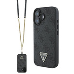 Guess Umhängetasche aus Leder mit Metall-Logo und Strass für iPhone 16 – Schwarz