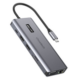 Choetech HUB wielofunkcyjny z wyświetlaczem 12w1 USB-C do 1xUSB-C/4xUSB-A/2xHDMI/1xVGA/1xAUX/czytnik kart pamięci szary (HUB-M26)