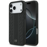 Mercedes Leather Laurel Leaves Stripes MagSafe Case für iPhone 17 Pro Max - Schwarz