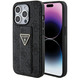 Guess Grip Stand 4G Triangle Strass Hülle für iPhone 15 Pro – Schwarz