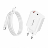Wozinsky WLS-20W 20W USB-A USB-C Wall Charger with 1m USB-C - USB-C Cable - White
