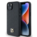 DKNY MagSafe-Hülle aus Leder mit Monogrammmuster und Metalllogo für iPhone 15/14/13 – Schwarz