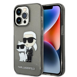 Karl Lagerfeld Glitzer Karl&amp;Choupette Hülle für iPhone 14 Pro Max – Schwarz