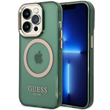 Guess GUHMP14XHTCMA iPhone 14 Pro Max 6.7" green/khaki hard case Gold Outline Translucent MagSafe