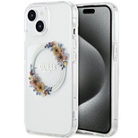 Etui Guess IML Flowers Wreatch MagSafe na iPhone 15 / 14 / 13 - przezroczyste