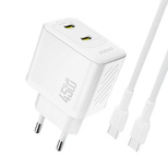 Dudao A28PCEU PD 45W GaN 2xUSB-C Wandladegerät mit USB-C-Kabel – Weiß