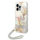 Etui Guess Flower Strap na iPhone 14 Pro 6,1" - fioletowe