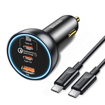 Baseus 160-W-Autoladegerät mit Qualcomm® Quick Charge™ 5-Technologie, 2x USB-C, 1x USB-A – Grau