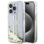 Guess Liquid Glitter Gold Stripes Hülle für iPhone 15 Pro – transparent