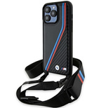 BMW M Edition Carbon Tricolor Lines &amp; Strap case for iPhone 15 Pro Max - black