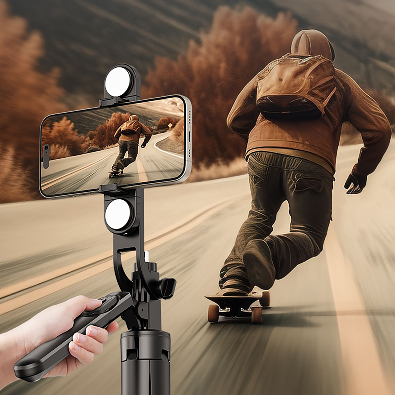 Telefon na selfie sticku nagrywający skateboarding WH181D-Y1S