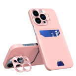 Leder Stand Case für iPhone 14 Pro Card Wallet Cover mit Ständer Pink