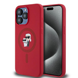 Karl Lagerfeld Silicone Karl&amp;Choupette Ring MagSafe case for iPhone 15 Pro Max - red