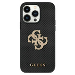 Guess Leather Perforated 4G Glitter Logo case for iPhone 15 - black