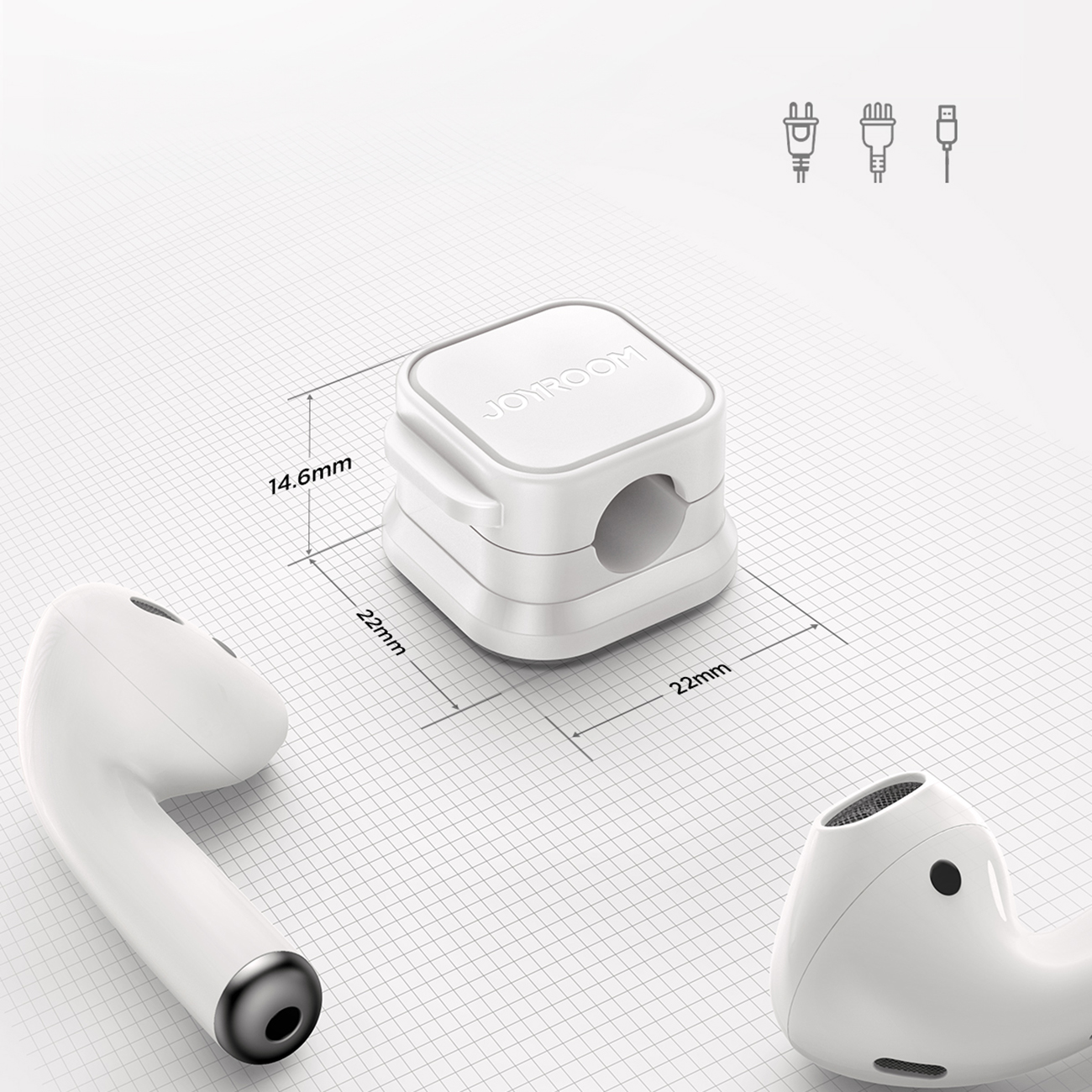 Porównanie rozmiaru organizera Joyroom JR-ZS368 do rozmiaru słuchawek AirPods