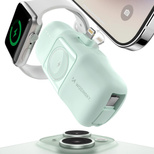 Mini powerbank Wozinsky WF16-YLS 5000mAh 15W Lightning z wbudowanym kablem USB-C i ładowarką do Apple Watch - zielony