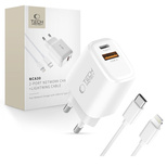 Tech-Protect NCA30 PD 30W QC3.0 USB-A / USB-C Wandladegerät + USB-C / Lightning Kabel 100cm - Weiß