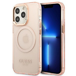 Guess GUHMP13LHTCMP iPhone 13 Pro / 13 6.1&quot; pink/pink hard case Gold Outline Translucent MagSafe