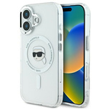Karl Lagerfeld IML Metall-MagSafe-Hülle mit Karl-Kopf für iPhone 16 Plus – Weiß