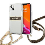 Guess GUHCP13MKC4GBGO iPhone 13 6,1" Transparent hardcase 4G Brown Strap Gold Chain