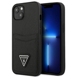 Guess GUHCP13SPSATPK iPhone 13 mini 5,4 &quot;schwarz / schwarzes Hardcase SaffianoTriangle Logo Cardslot