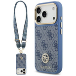 Etui Guess 4G Strass Logo & Big Strap Metal Buttons MagSafe na iPhone 17 Pro - niebieskie