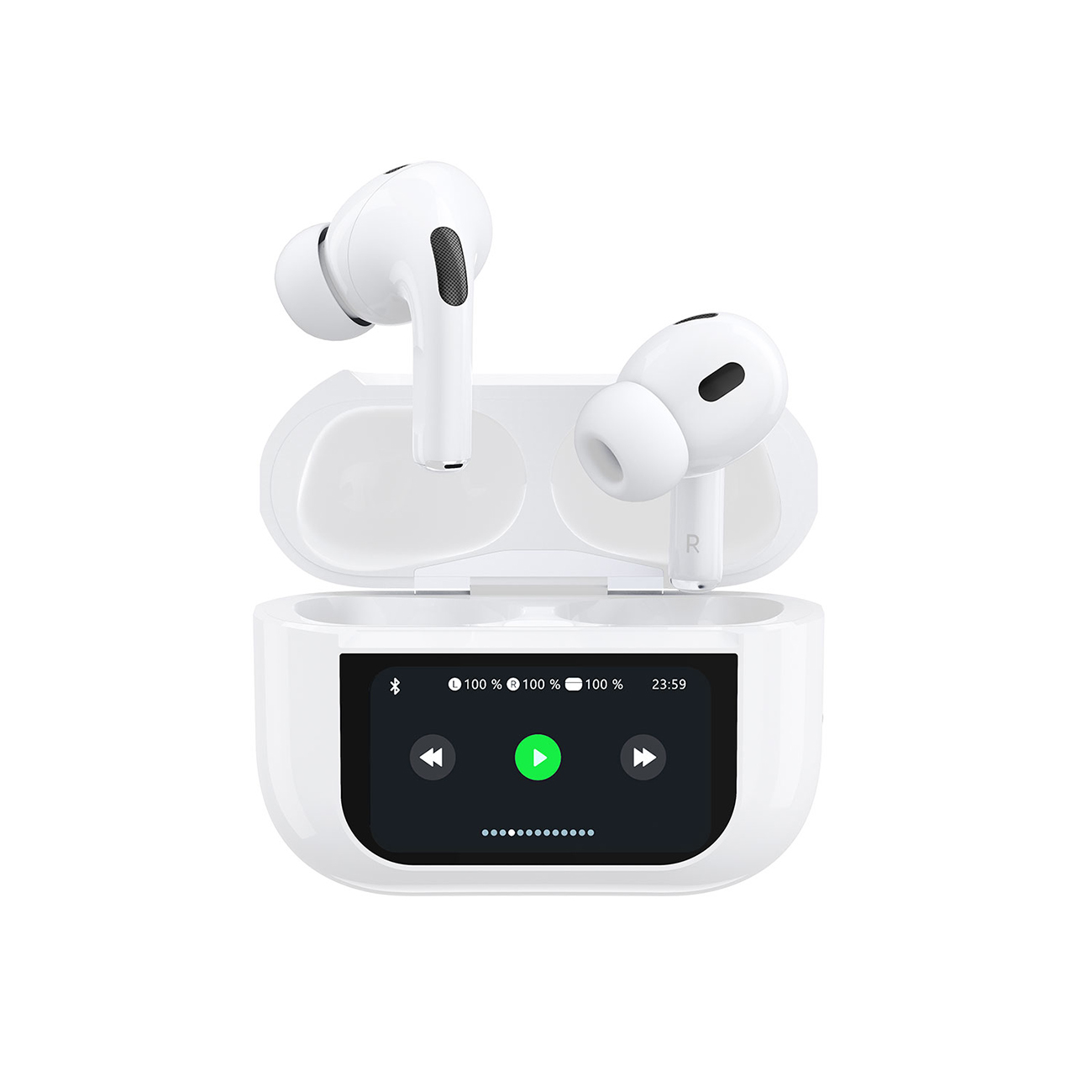 Dudao U19 TWS wireless in-ear headphones with Bluetooth 5.3 module and LED display on white background