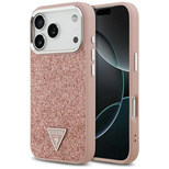 Guess Glitzer-Dreieck-Logo MagSafe Hülle für iPhone 17 Pro - Pink