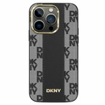 DKNY Leather Checkered Mono Pattern MagSafe Case for iPhone 14/15/13 - Black