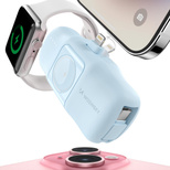 Mini powerbank Wozinsky WF16-YLS 5000mAh 15W Lightning z wbudowanym kablem USB-C i ładowarką do Apple Watch - niebieski