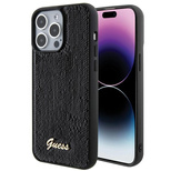 Guess Pailletten-Schriftzug-Metallgehäuse für iPhone 15 Pro Max – Schwarz