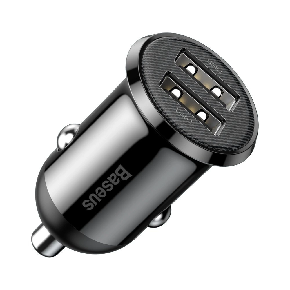 Baseus Grain Pro car charger 2x USB 4.8 A black on a white background