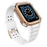 Protect Strap Band Wristband with Case for Apple Watch 9 / 8 / 7 / 6 / 5 / 4 / 3 / 2 / SE / SE2 (41 / 40 / 38mm) Case Armored Cover for Watch White / Rose Gold