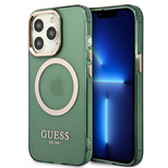 Guess GUHMP13LHTCMA iPhone 13 Pro / 13 6.1&quot; green/khaki hard case Gold Outline Translucent MagSafe