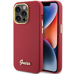 Guess Silicone Script Metal Logo &amp; Frame case for iPhone 15 Pro Max - red