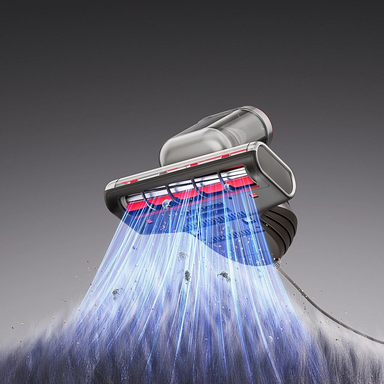 The illustration shows the UWANT M700 seen from below - it sucks up dust mites and dirt with enormous force.