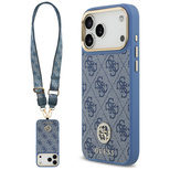 Etui Guess 4G Strass Logo & Big Strap Metal Buttons MagSafe na iPhone 17 Pro Max - niebieskie