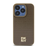 DKNY MagSafe-Hülle mit Ledermuster und Metalllogo für iPhone 15 Plus / 14 Plus, Braun