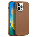 Dux Ducis Grit Leather Case for iPhone 14 Pro Max Elegant Faux Leather Cover (MagSafe Compatible) Brown