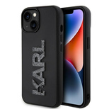 Karl Lagerfeld 3D Rubber Glitter Logo Hülle für iPhone 15 – Schwarz