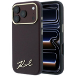 Karl Lagerfeld Saffiano MagSafe Hülle mit kleinem Schriftzug und Metalllogo für iPhone 17 Pro Max / 18 Pro Max – Burgunderrot
