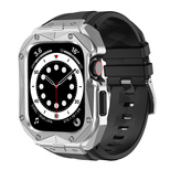 Kingxbar CYF140 2in1 Rugged Case for Apple Watch SE, 6, 5, 4 (44 mm) Stainless Steel with Strap Silver